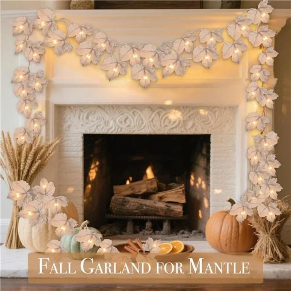 5 Pack Fall Garland with Lights Maple Leaf String Lights - Total 32.5 Ft Fall